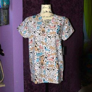 Dog Pug Dalmation Doxy Animal Pet Scrub Top S L XL Veterinary Medical Uniform